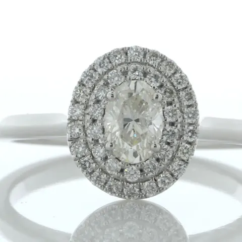18ct White Gold Single Stone With Halo Setting Ring (0.43) 0.62 Carats
