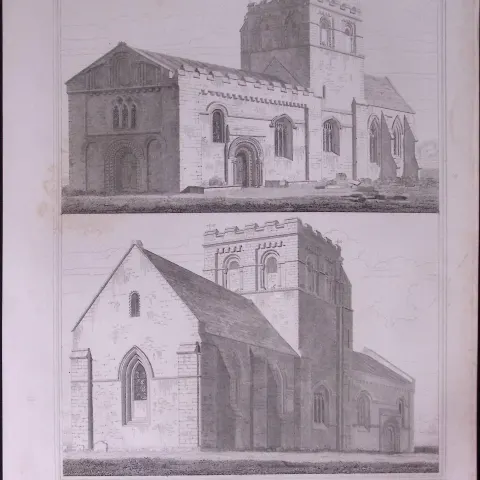 Iffley Church Oxfordshire 190 Years-Old John Britton Antique Steel Engraving-230