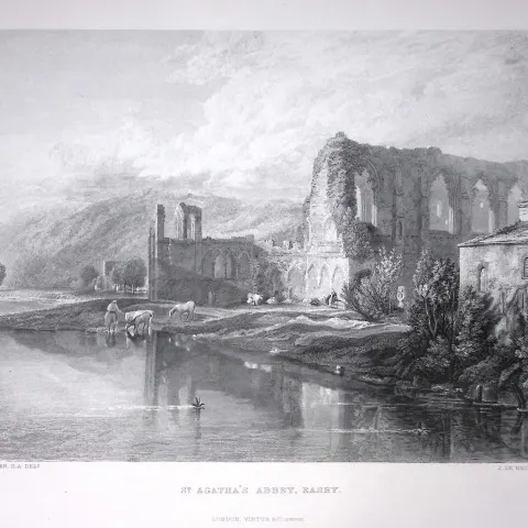 J.M.W Turner St Agatha’s Abbey North Yorkshire Antique Steel Engraving-93-TR