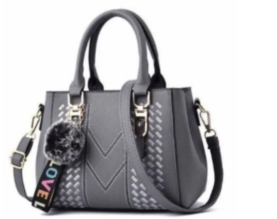 Embroidery Messenger Bag, Women's Leather Handbag, Grey