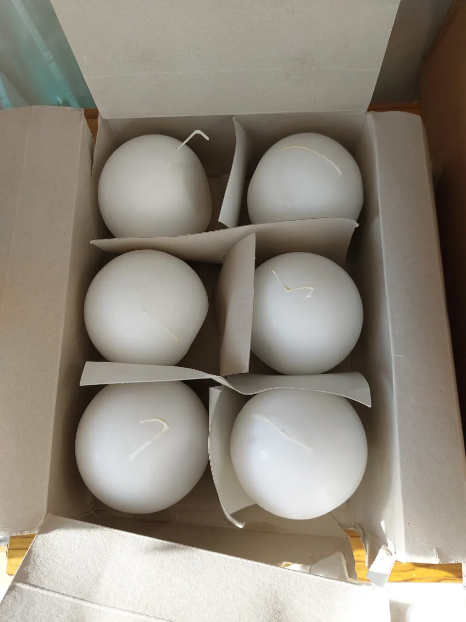 White ball candles 10 cm approx - box of 6