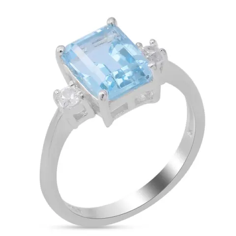 NEW!! Sterling Silver Sky Blue Topaz and Natural Cambodian Zircon Ring