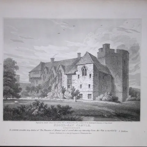 Stoke-Say Castle Shropshire 190 Years-Old Rare John Britton Antique Steel Engraving-102