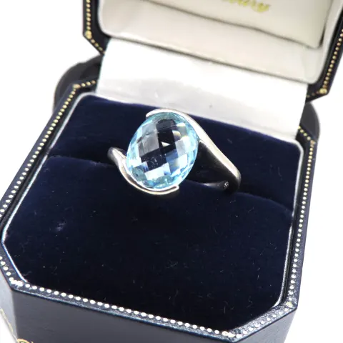  Sterling Silver 3.5 CT Blue Topaz Ring New With Gift Pouch