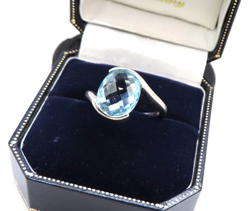  Sterling Silver 3.5 CT Blue Topaz Ring New With Gift Pouch
