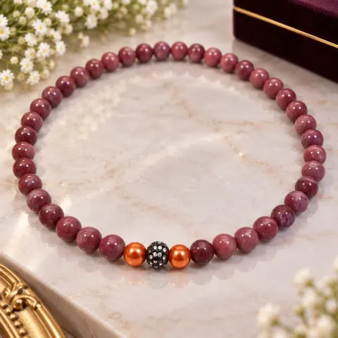 Pink Gemstone Beaded Necklace with Orange Pearl Accents