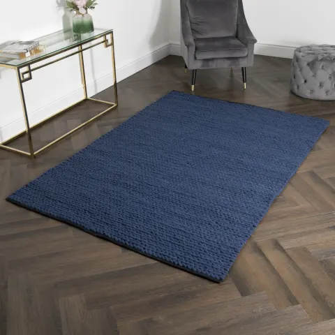 Navy Knitted Large Wool Rug RRP - £260