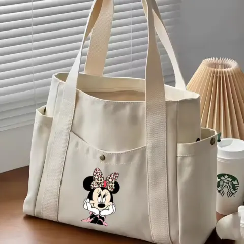 Minnie Mouse Canvas Tote Bag – Vintage Casual Handbag for Work, School, and Shopping