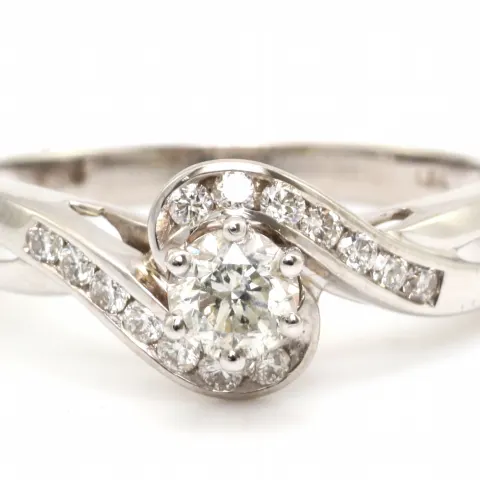 18ct White Gold Single Stone Twist Shoulders Diamond Ring 0.54 Carats