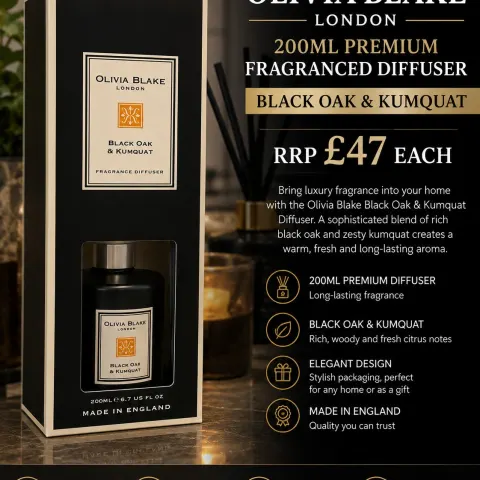 Brand New Olivia Blake 200ml Black Oak & Kumquat Premium Fragranced Diffuser | RRP £47