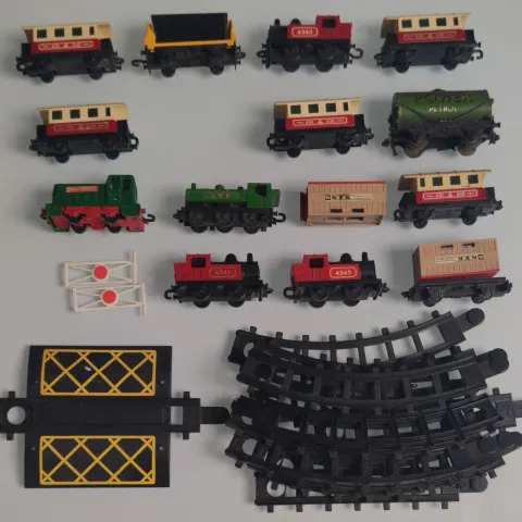 A collection of railway toys.
