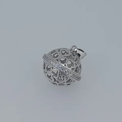 Silver and CZ Set Orb Pendant Heart Detail