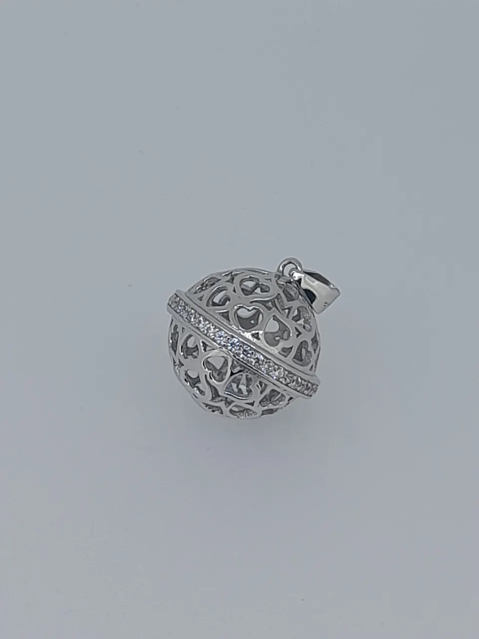 Silver and CZ Set Orb Pendant Heart Detail