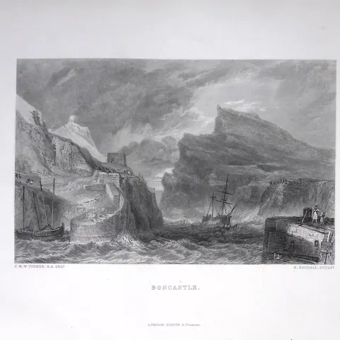 J.M.W Turner View of Boscastle Cornwall Antique Steel Engraving-80-TR