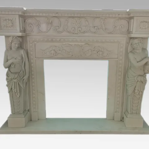 Carved White Marble Fire Surround with Caryatid Figures