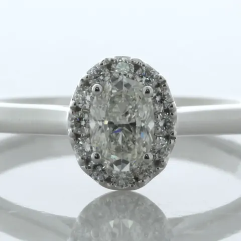 18ct White Gold Oval Cut Halo Diamond Ring (0.42) 0.57 Carats