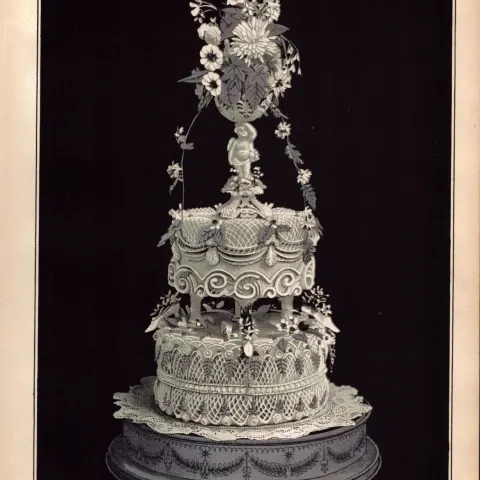 2-Tier Bride’s Cake Victorian Antique Chromolithograph Print