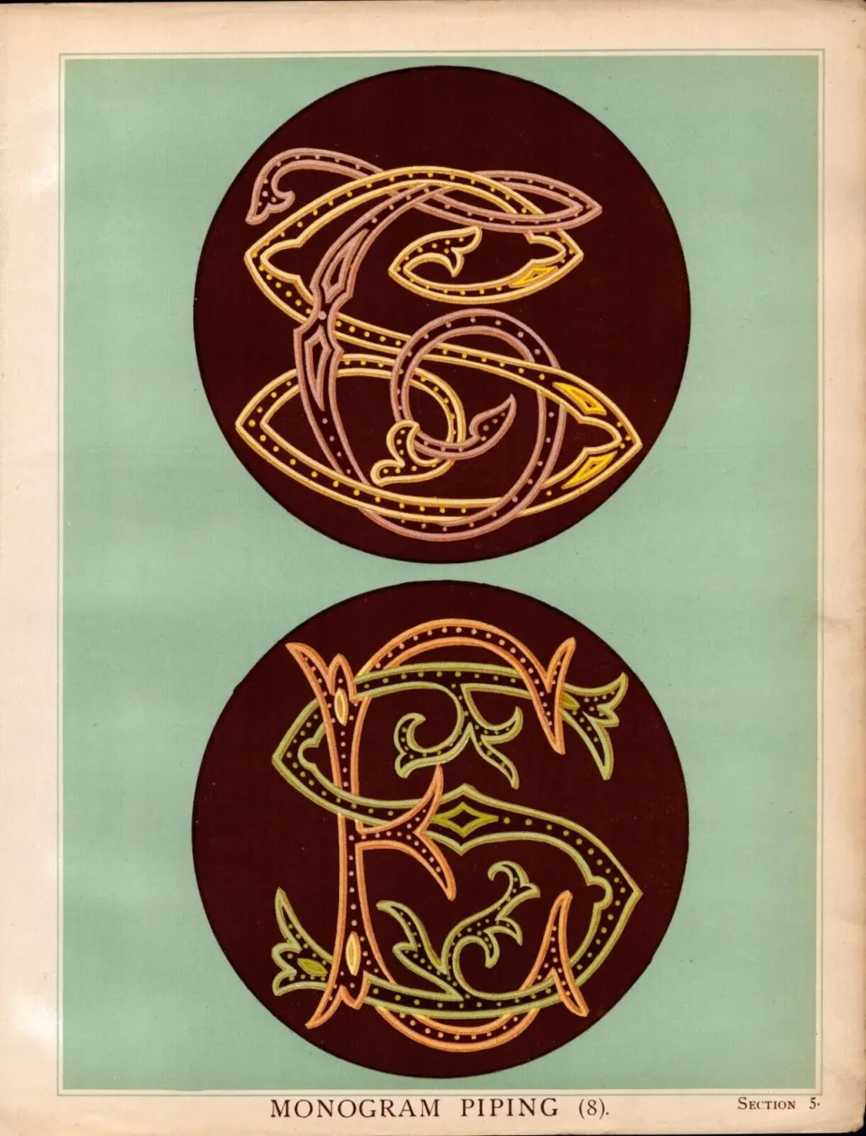 Monogram Piping 4 T Percy Lewis & A.G Bromley Antique Chromolithograph Print.