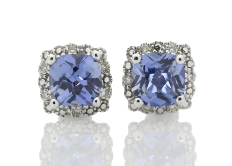 9ct White Gold Created Ceylon Sapphire Diamond Earring (S1.26) 0.06 Carats