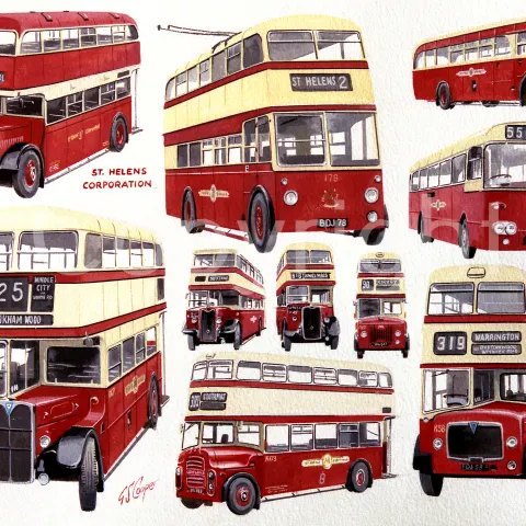 St Helens Nostalgic Bus Montage Large Metal Wall Art.