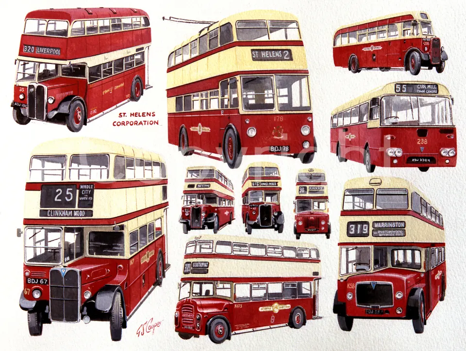 St Helens Nostalgic Bus Montage Large Metal Wall Art.