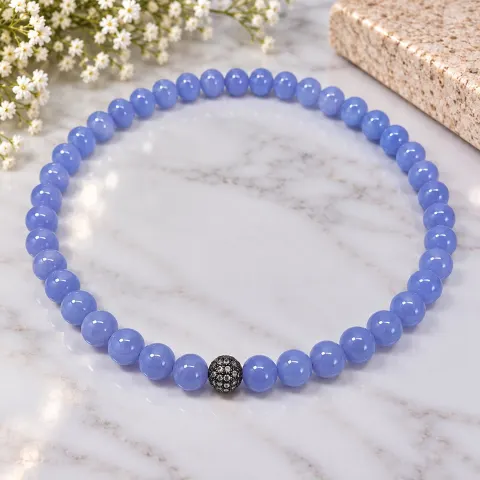 Blue Beaded Necklace with Crystal Accent