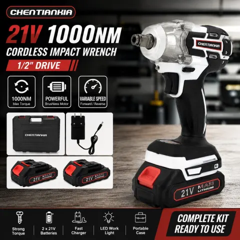 21V 1000Nm Cordless Impact Wrench 1/2" Drive | 2 Batteries & Carry Case