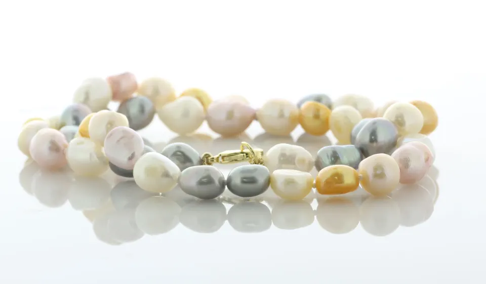 18 Inch Freshwater Baroque Shaped Cultured 8.0 - 8.5mm Pearl Necklace With Gold Plated Clasp