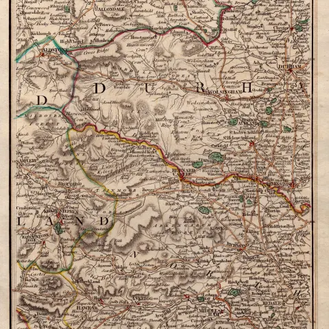 Newcastle Gateshead Chester Le Street John Cary’s Antique George III 1794 Map.