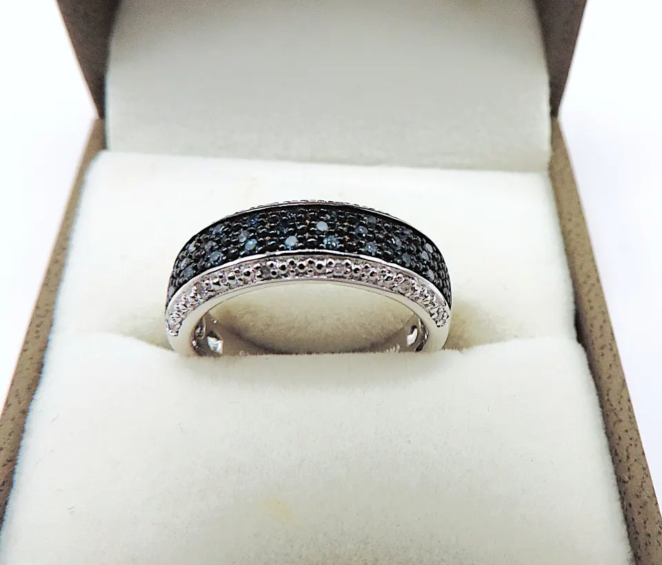 Blue Diamond Ring In Sterling Silver New With Gift Pouch