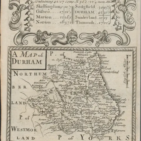 Britannia Depicta E Bowen Rare c1730 Map Whitby to Durham Newcastle North East.