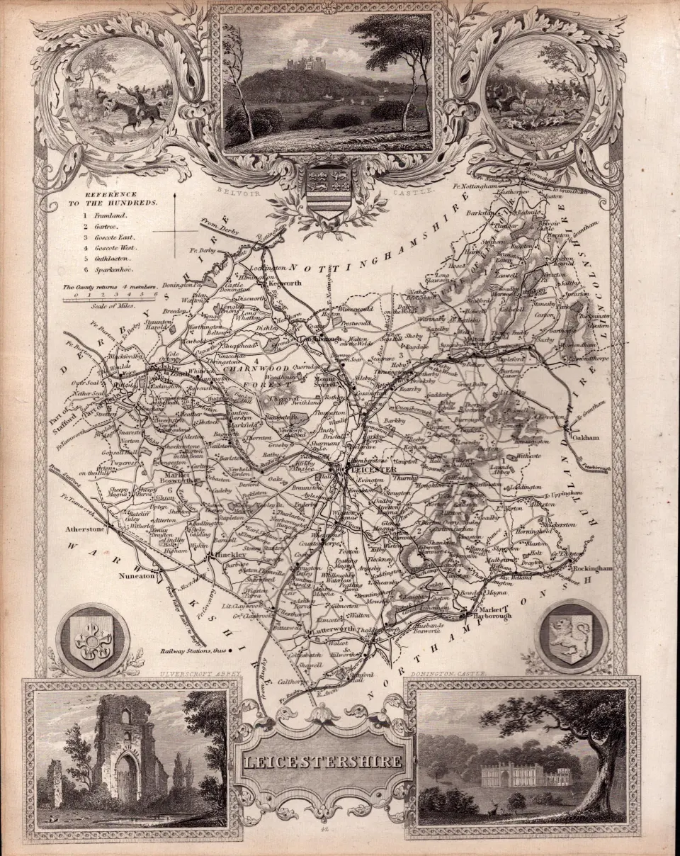 Leicestershire Steel Engraved Victorian Antique Thomas Moule Map.