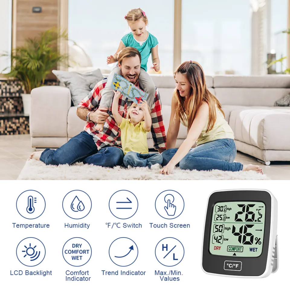 Digital Hygrometer Indoor Outdoor Thermometer Humidity Gauge with LCD Touch Screen