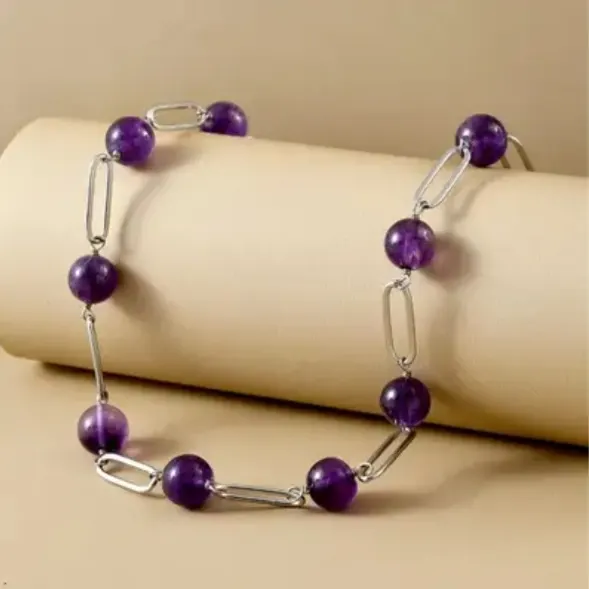 NEW!! Amethyst Necklace in Stainless Steel