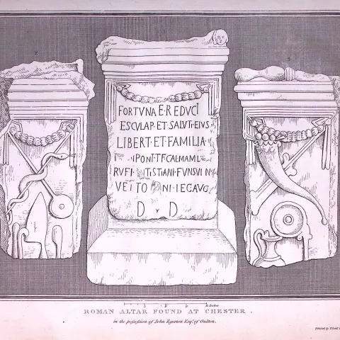 Roman Altar Found in Chester Antique 216-Year-Old Copperplate Print -9-TR