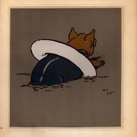 Cecil Aldin Merry Party Rare Antique Book Plate “Peter Pig Swimming”.