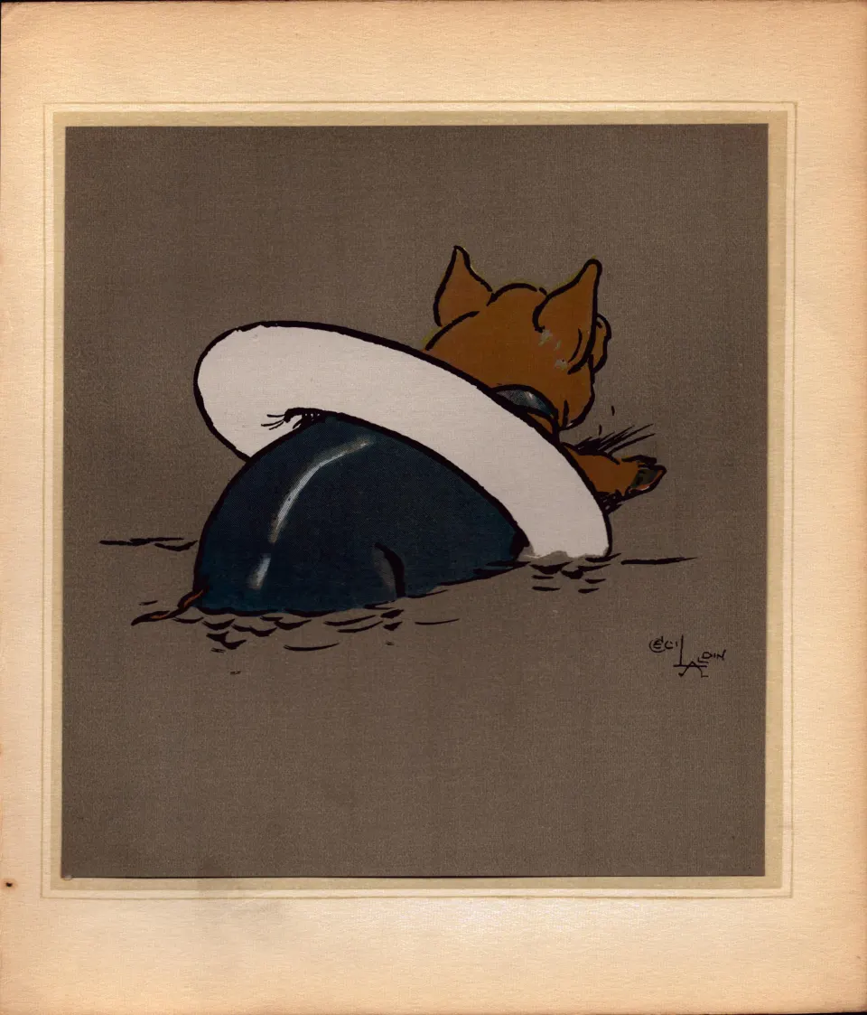 Cecil Aldin Merry Party Rare Antique Book Plate “Peter Pig Swimming”.