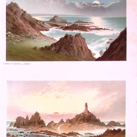 Jersey l’etac St Quens & Corbiere Rocks Victorian Antique Double Print-41