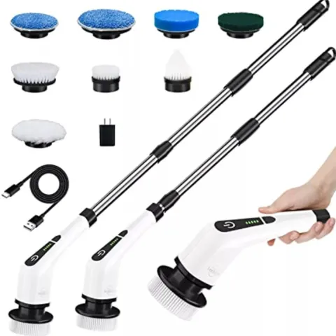 Electric Spin Scrubber, Cordless Cleaning Brush with 8 Replaceable Brush Heads L2b