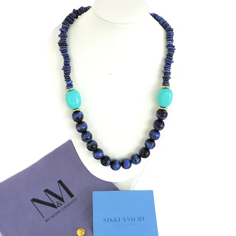 Lola Rose Nikki & Me Turquoise Magnesite & Blue Tigers Eye Necklace 'New'