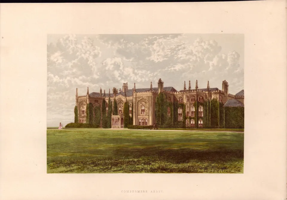 Combermere Abbey Cheshire Gilt-Edge Coloured Antique Book Plate.