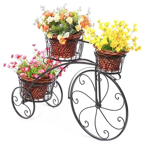European Style Bicycle Flower Pot Stand – 3 Tier Decorative Iron Plant Holder (Indoor & Outdoor)