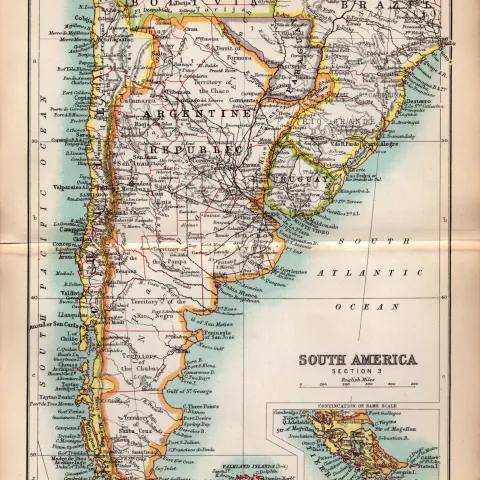 South America Argentina Falklands Double Sided Victorian Antique 1896 Map.