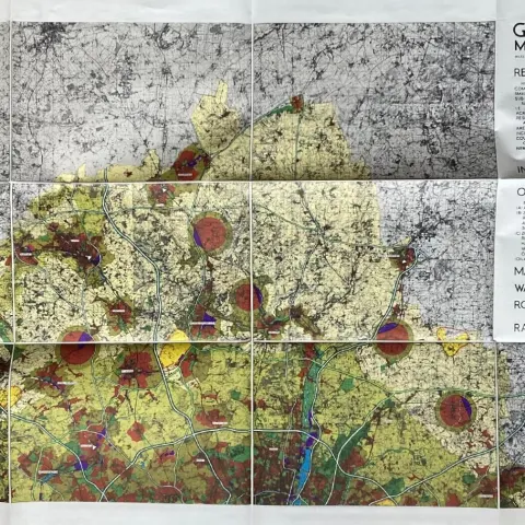 WW2- 82 Years-Old Greater London Master Map Plan Measuring a Massive 38 x 40 (Inches)