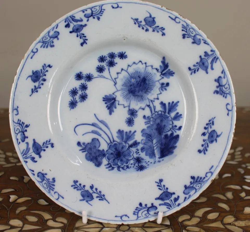 18th Century Delft Blue and White Floral Plate, c.1770