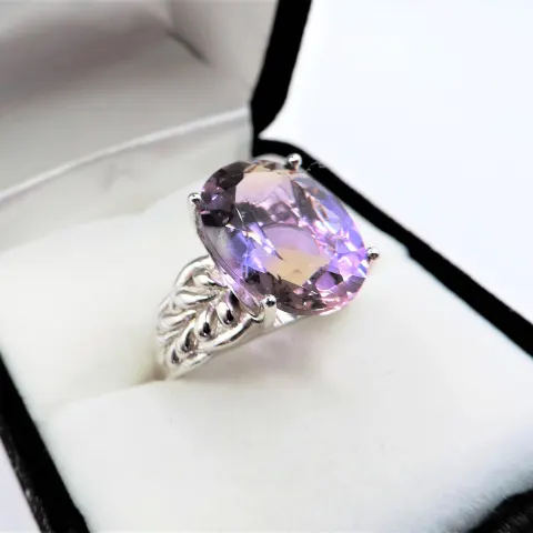 Sterling Silver Solitaire Amatrine Ring 10cts New with Gift Box