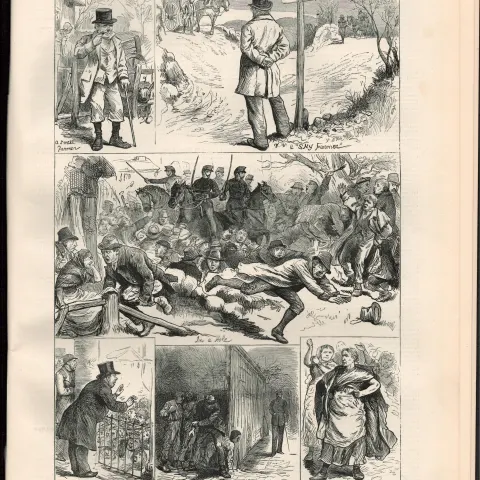 Sketches Of Disturbed West of Ireland  Police Charge 1880