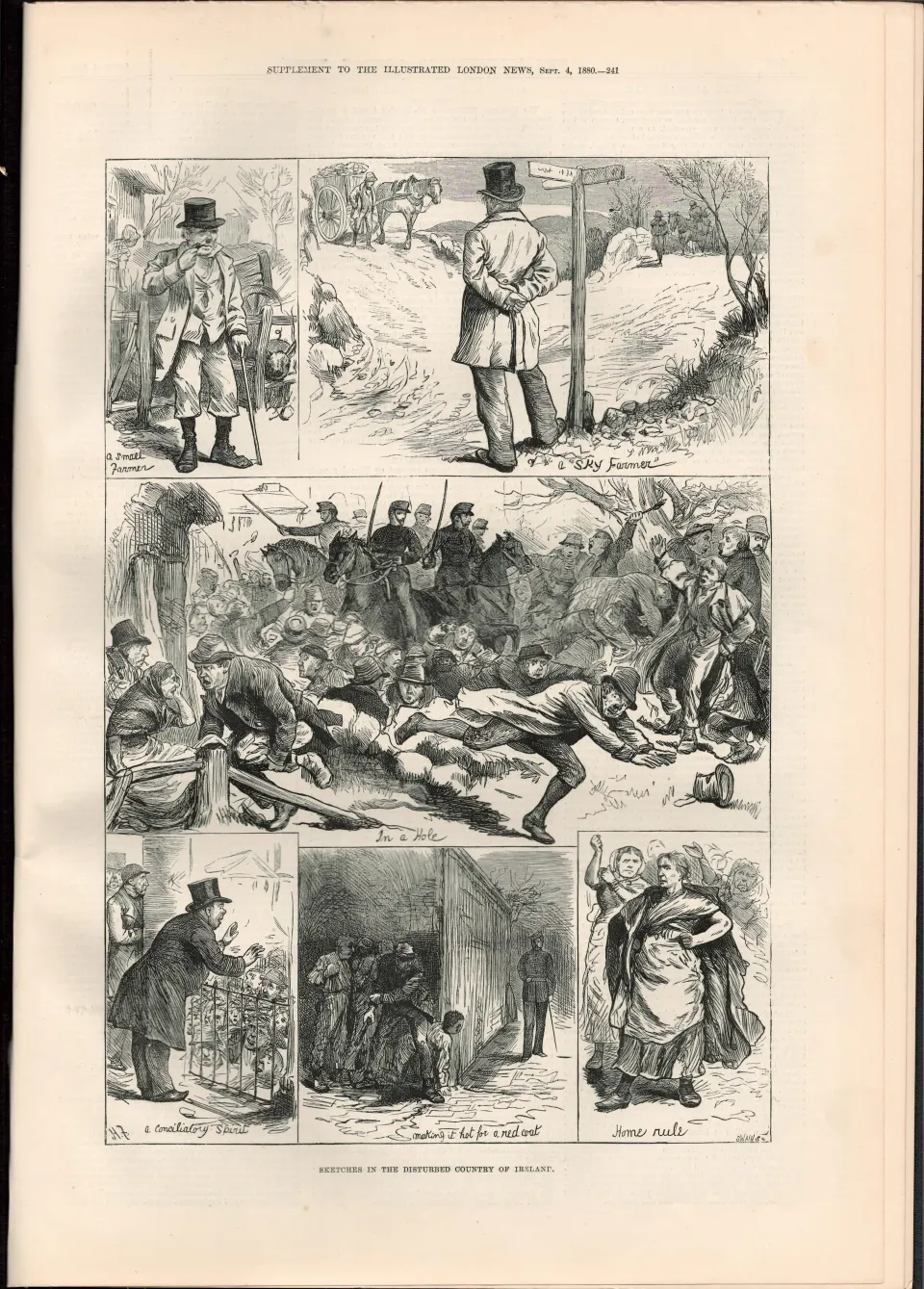 Sketches Of Disturbed West of Ireland  Police Charge 1880