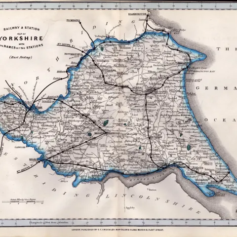East Yorkshire Riding Cruchley Scarce Antique Railways & Stations Coloured Map.