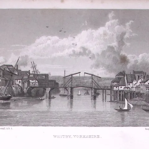 Whitby Town Centre Yorkshire 196 Years-Old Antique Steel Engraving-47-TR.